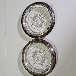 Silver Plated Glass Vintage Drink Wine Coaster Set of 2